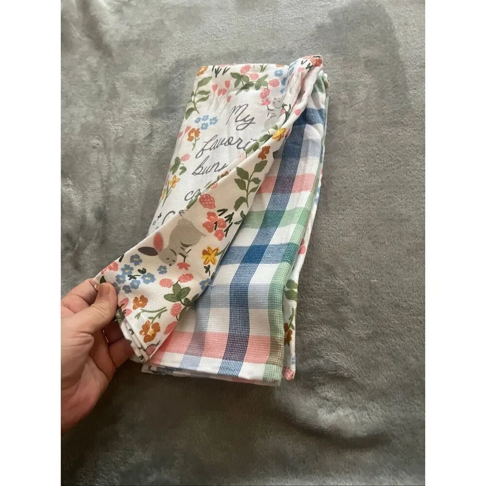 Shabby Chic My Favorite Bunnies Call Me Grammy Dish Towel Set 3 Pack